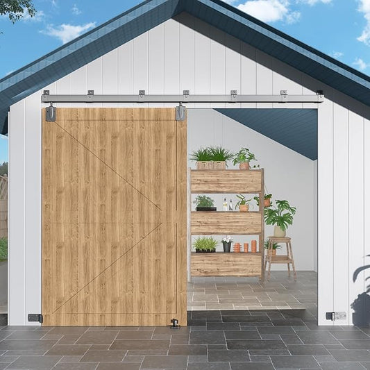 10FT Heavy Duty Exterior Barn Door Hardware Kit, BarnBase Box Rail Door Hardware Kit, Outdoor Barn Door Hardware Kit for 1 Door(Door not Include), 450 lbs Capacity, Silver