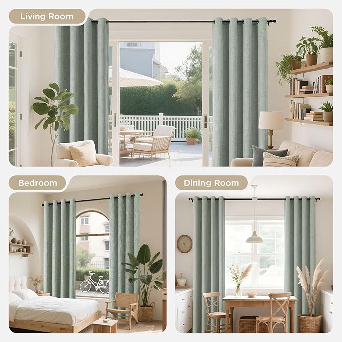 Joydeco Blackout Curtains 90 Inches Long 2 Panels Burg, Room Darkening Curtains for Bedroom, 100% Black Out Textured Thermal Drapes Privacy Protection 2 Panels Set(W52 x L90 Inch, Sage Green)