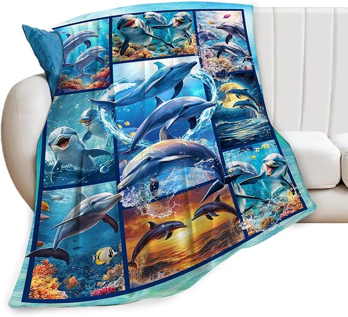 Dolphin Blanket Ultra Soft Cozy Dolphin Throw Blanket Fleece Fuzzy Plush Bedding Marine Life Lovers Gifts for Women Girls Kids Adults Couch Sofa 60"x50"