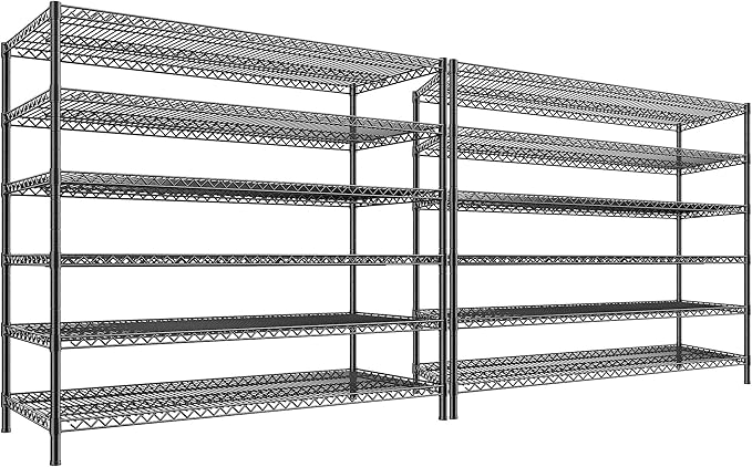 REIBII 83"H Storage Shelves 3840LBS Metal Shelving Unit Garage Shelving Heavy Duty 6 Tier Commercial Adjustable Wire Shelving for Storage Rack for Pantry, Garage, Kitchen, 83"H x 55.5"W x 18"D, 2PCS