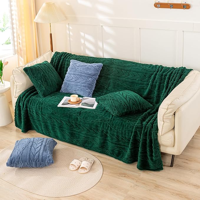 YUSOKI Sherpa Twin XL Blanket(Without Pillows)-3D Stylish Design Cozy Plush Fluffy Blankets for Teen Girls Women Couch Bed Sofa Chair Gift(Forest Green,65"x90")