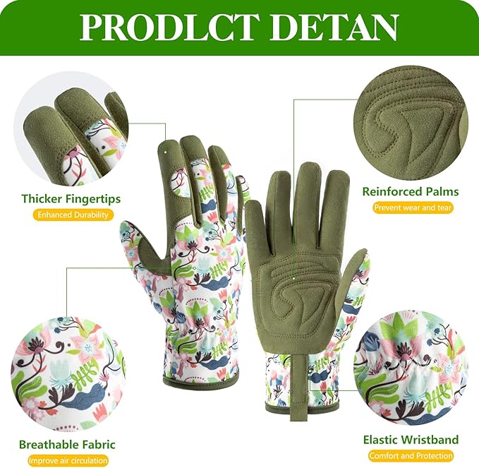 Womens Gardening Gloves, Breathable Leather Thorn Proof Garden Gloves with Grip, Puncture-Resistant Work Gloves for Women