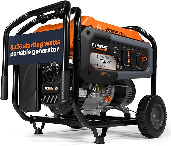 Generac 8,125 Starting Watt Portable Gas Generator - Home Backup or RV Ready - Heavy Duty Frame - Quiet, Long Runtime, Emergency Power- 49-State Compliant
