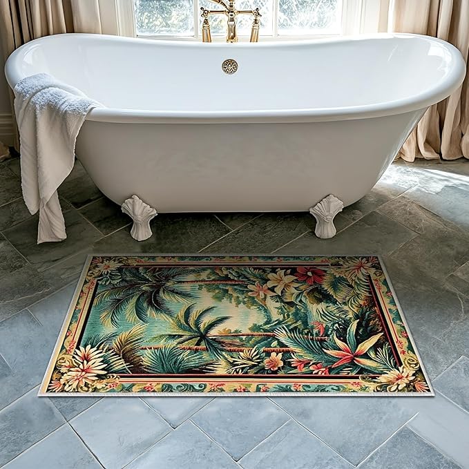 2x3 Tropical Rainforest Area Rugs Boho Forest Rug for Bathroom Kitchen Entryway Indoor Soft Non-Slip Thin Hippie Carpet Small Green Doormat for Office Dining Room Under Table Washable Machine