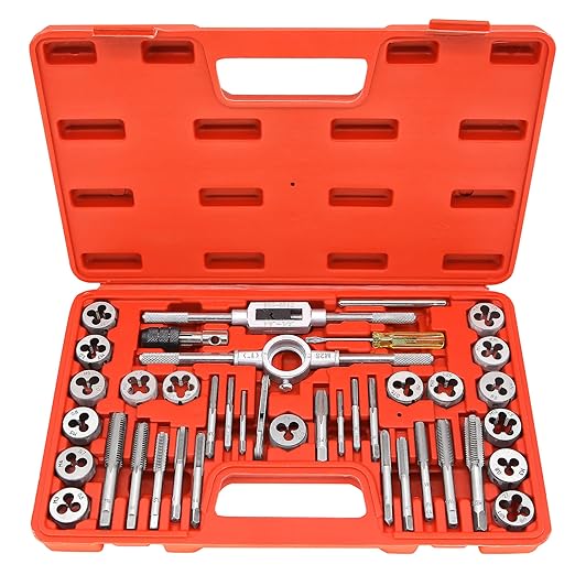 40PCS Tap and Die Set, Metric Screw Threads M3, M4, M5, M6, M7, M8, M10, M12, Both Coarse and Fine Types | Essential Threading Tool Kit with Complete Handles, Accessories and Case
