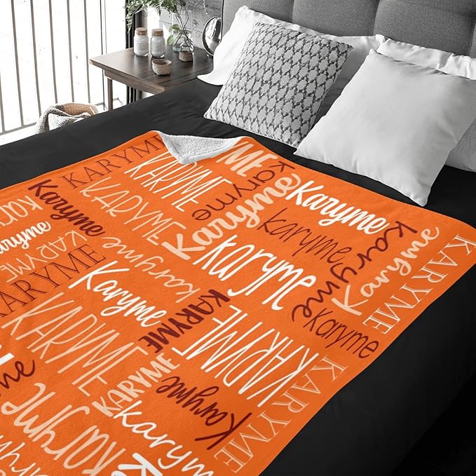 Personalized Blankets with Names Baby Gifts for Girls Boys Custom Soft Fleece and Sherpa Name Blanket for Kids and Adults Birthday for Daughter Son Granddaughter Grandson (Orange)