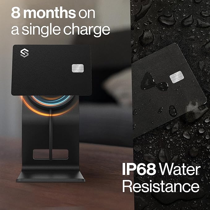 Wallet Tracker Card - Apple MFI Certified & Works with Apple Find My Tracking Card for Wallet Tag Rechargeable IP68 Waterproof 0.07in Slim Item Finder (Black PRO (Pack of 4))