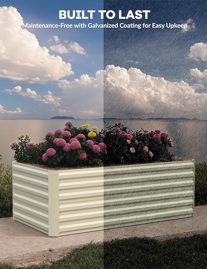 2pcs 6x3x2 ft Galvanized Raised Garden Bed, 24" Tall Metal Planter Box for Flowers Herbs Vegetables, Rust-Resistant Raised Garden Beds for Gardening, Easy Assembly Outdoor Garden Box & Planters, Beige