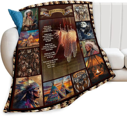 Native Indian Throw Blanket Native American Gifts for Boys Girls Women Men Plush Cozy Flannel Fleece Fuzzy Party Blankets 80"X60"