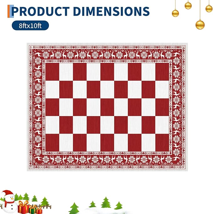 GarveeHome Red 8x10 Area Rugs for Living Room, Washable Rug for Christmas Decor, Indoor Non Slip Carpet, Checkered Soft Low Pile Christmas Rug for Bedroom, Dining Room