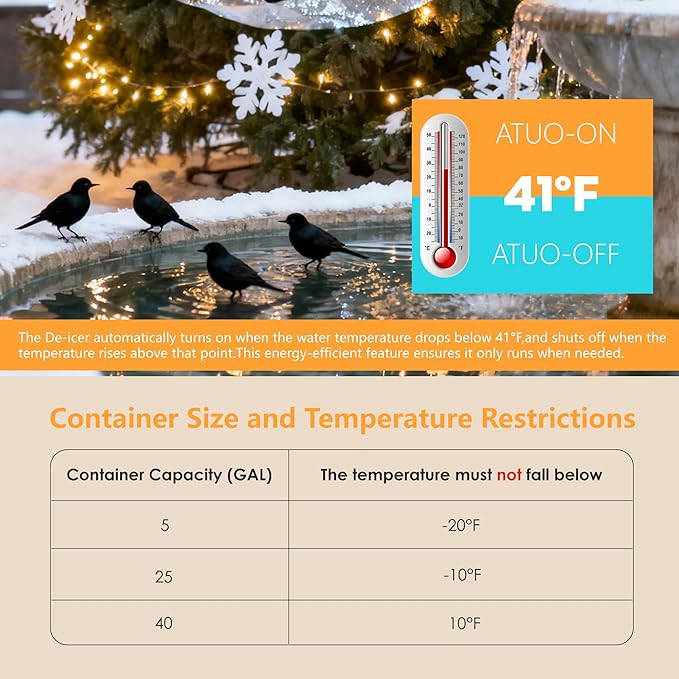 500W Chicken Water Heater - Bird Bath Heater, Stock Tank Heater for Livestock | Submersible Heater with 41°F Smart On/Off, 9.84FT Cord & 27.56in Chew-Proof Sleeve, Non-Conductive Winter Heater