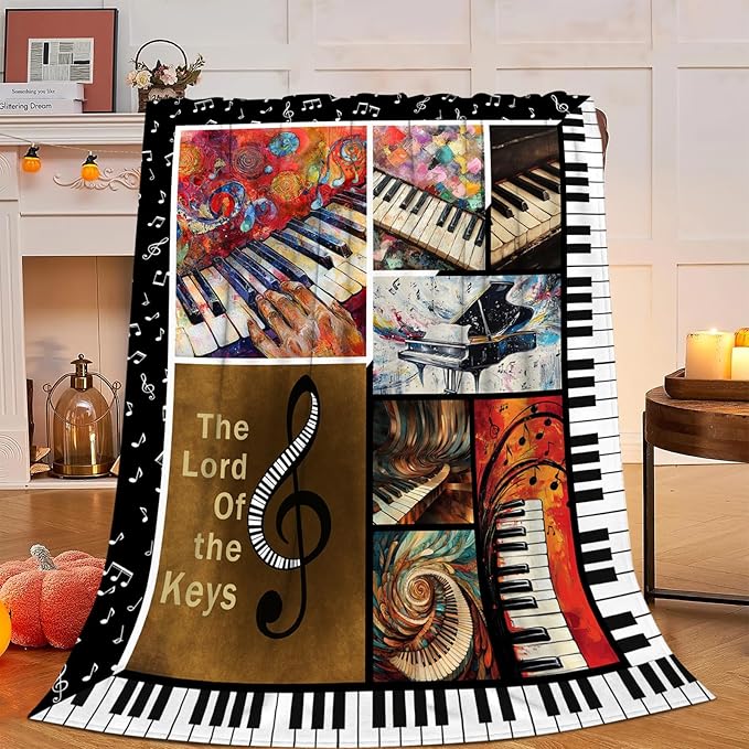 Piano Blanket, Music Throw Blanket, Piano Keys Note Gifts Blankets Stuff Fleece Flannel Plush for Girls Women Men Boys Lovers Adults Soft Bedding Gift for Sofa Bed Office Home Decor 60"x50"