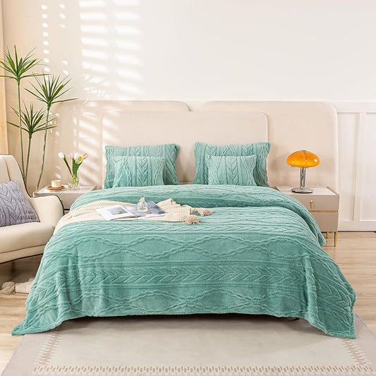 YUSOKI Sherpa Queen Size Blanket(Without Pillows)-3D Stylish Design Furry Blankets for Teen Girls Women Couch Bed Sofa Chair Men Boys Gift(Light Green,90"x90")