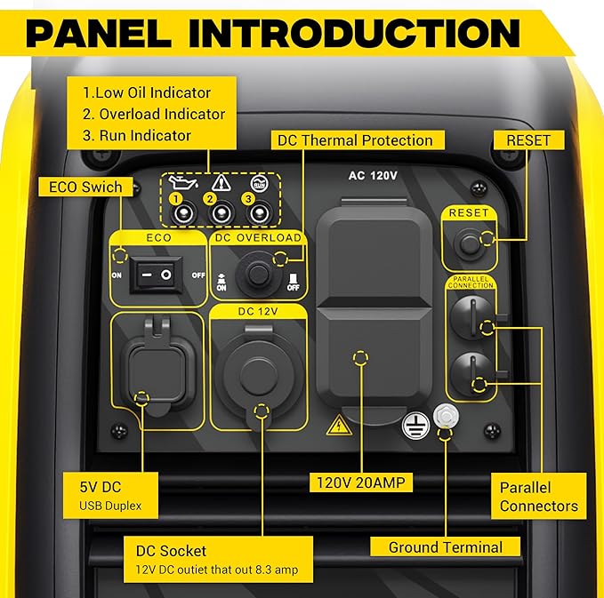 2550-Watt Portable Inverter Generator for Home Use, 4L/1.06Gallon Large Fuel Tank Up to 10 Hours Use, 120V Gas Powered Generator Super Quiet - EPA Compliant,Yellow