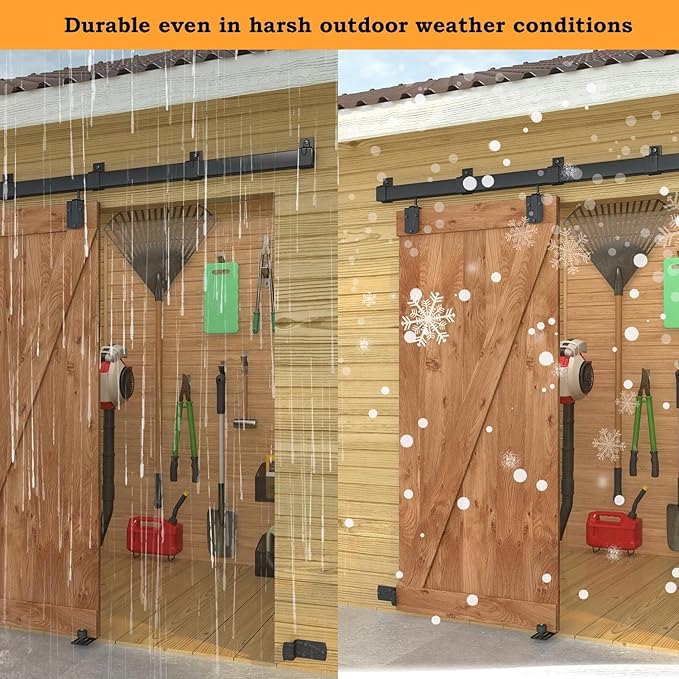 5FT Black Box Rail Exterior Barn Door Hardware Kit, Sliding Heavy Duty Barn Door Track, Wall Mount Barn Door Hardware with 5 Track Brackets(Doors NOT Include）