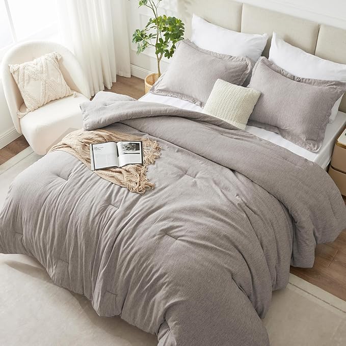 CozyLux King Size Comforter Set - 3 Pieces Linen Soft Luxury Cationic Dyeing Bedding Comforter for All Season, Breathable Lightweight Fluffy Boho Bed Sets with 1 Comforter and 2 Pillow Shams