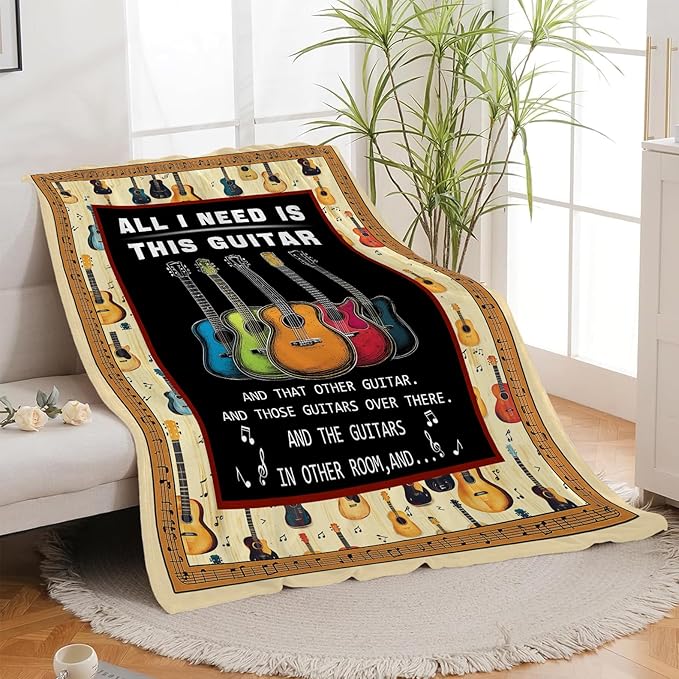 Guitar Blanket, Music Guitar Throw Blanket Gifts Blankets Stuff Fleece Flannel Plush for Girls Women Men Boys Lovers Adults Soft Bedding Gift for Sofa Bed Office Home Decor 40"X50"