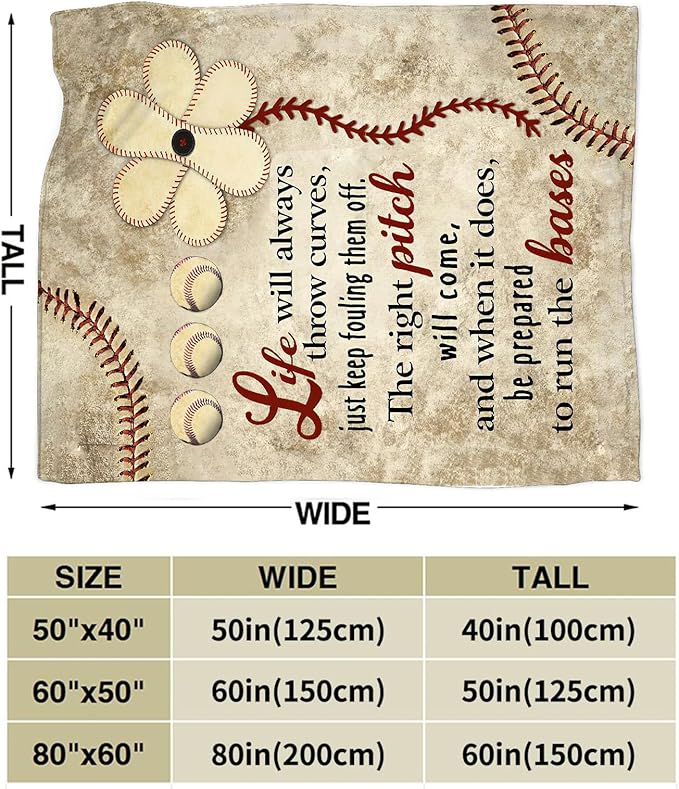 Baseball Blanket Gifts for Girls Boys Lovers Soft Warm Plush Baseball Life Throw Blanket Flannel Fleece Fuzzy Sport Stuff Blanket for Bed Couch Living Room Decor 80"X60"
