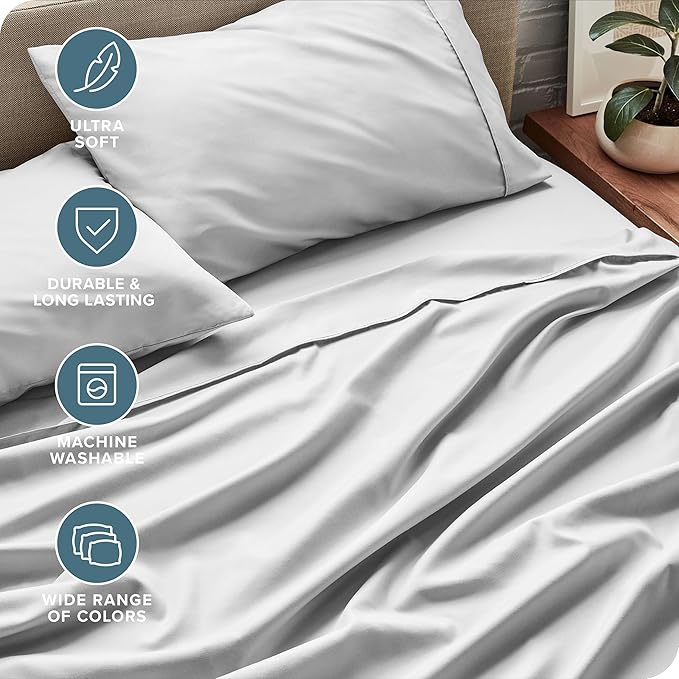Bare Home Full XL Sheet Set - Luxury 1800 Ultra-Soft Microfiber Full Extra Long Bed Sheets - Double Brushed - Deep Pockets - Easy Fit - 4 Piece Set - Bedding Sheets & Pillowcases (Full XL, Cloud Grey)