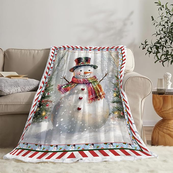 Snowman Blanket Super Soft Warm Christmas Throw Gift for Women Girls Cozy Fluffy Plush Winter Flannel Fleece Blankets for Kids Adults 50"X40"