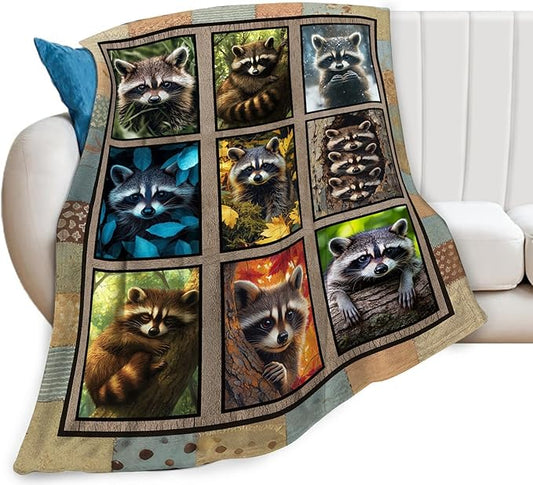 Raccoon Blanket, Cute Animal Throw Blanket, Raccoon Gifts Blankets Stuff Fleece Flannel Plush for Girls Women Men Boys Lovers Adults Soft Bedding Gift for Sofa Bed Office Home Decor 80"x60"