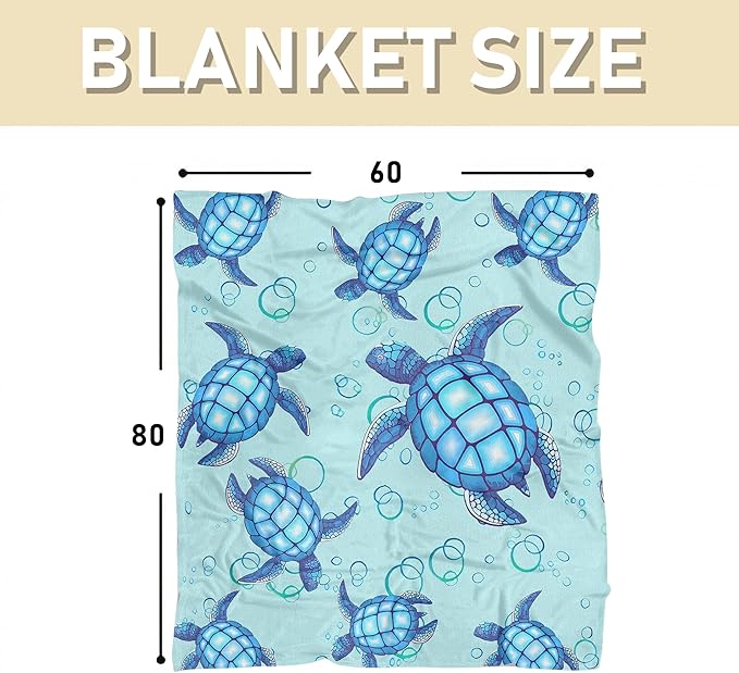 Cute Turtle Blanket for Women Girls Kids Adults 60" x 80", Ocean Sea Flannel Throw for Sofa Couch Bed Living Room, Gifts for Animal Lovers