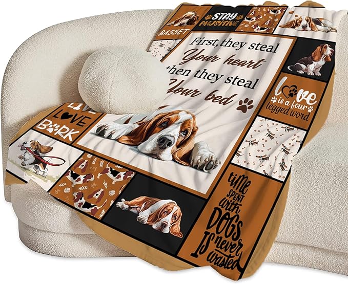 Basset Hound Blanket Ultra Soft Cozy Cute Dog Throw Blanket Fleece Fuzzy Plush Bedding Blanket Basset Hound Lovers Gifts for Women Girls Adults Couch Sofa 50"x40"