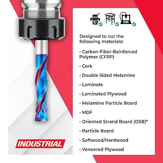 Amana Tool Spektra Extreme Tool Life Coated Solid Carbide CNC Compression Spiral Router Bit, 46199-K, 1/2 D x 2 CH x 1/2 Shank x 4 Inch Long