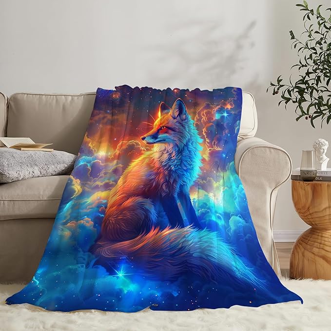 Fantasy Fox in Space Throw Blanket - Gifts and Decor for Girls, Women, Kids, Adults - Soft Warm Cozy Fleece for Couch, Sofa, Bed 50"x40"