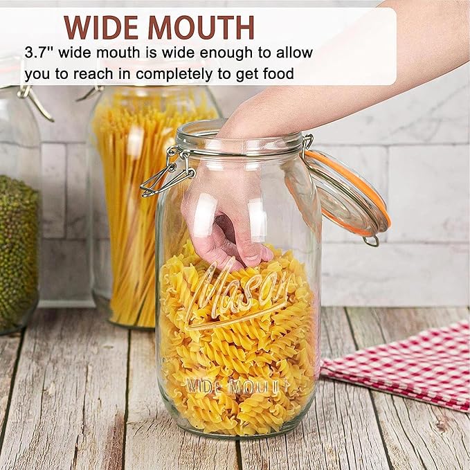 Wide Mouth Mason Jars 64 oz 3 Pack Half Gallon Glass Jar with Airtight Lids, Large Mason Jar with Scale Mark Food Storage Canning Jars for Pickling Flour Sugar Pasta Oats Cereal