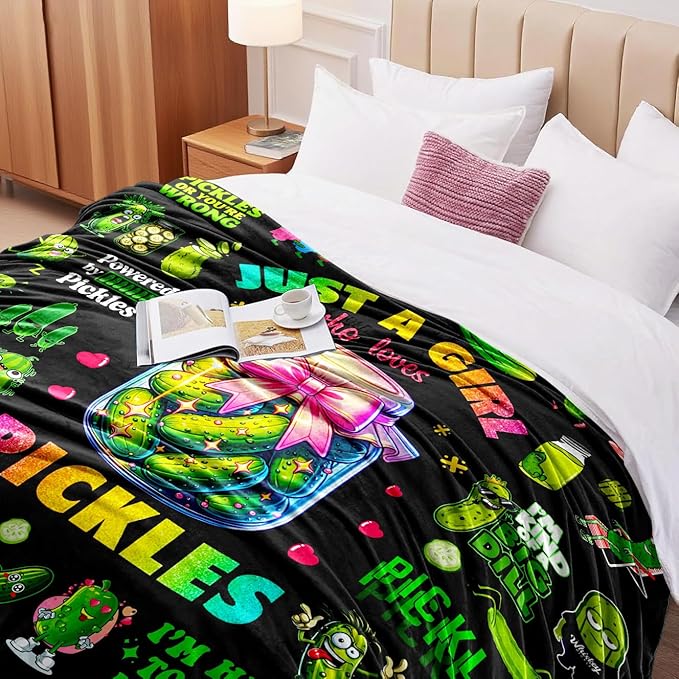 Pickle Blanket Gifts for Pickles Lovers Cute Pickles Flannel Throw Blanket Pickle Stuff Gifts for Girls Women Kids Birthday Decor 60" x 50"