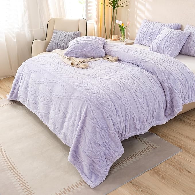 YUSOKI Sherpa Twin XL Blanket(Without Pillows)-3D Stylish Design Super Soft Blankets for Teen Girls Women Couch Bed Sofa Chair Men Boys Gift(Lavender Fog,65"x90")
