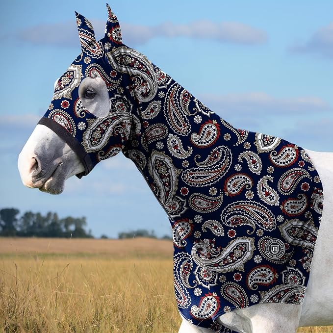 Harrison Howard Soft Horse Hood All-Covered Comfortable Sleezy for Horses with Zipper Paisley M