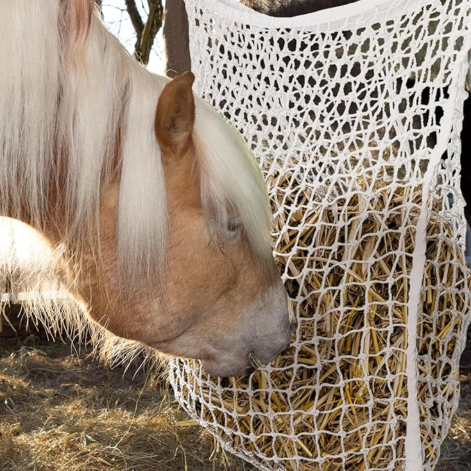 Fabbay 2 Pcs Slow Feed Hay Net Hay Feeder Bags for Horses Goat Stall Trailer Horse Feeding Supplies(24 x 35 Inch,White)