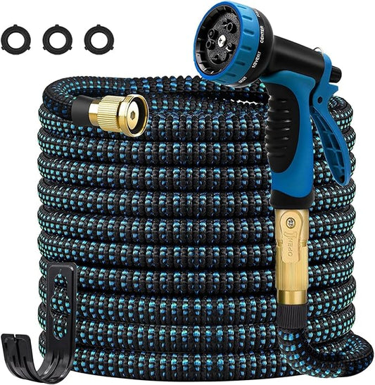 2025 Upgrade 50FT Expandable Garden Hose Water Hose with 10-Function High-Pressure Spray Nozzle, Heavy Duty Flexible Hose, 3/4" Solid Brass Fittings Leakproof Design