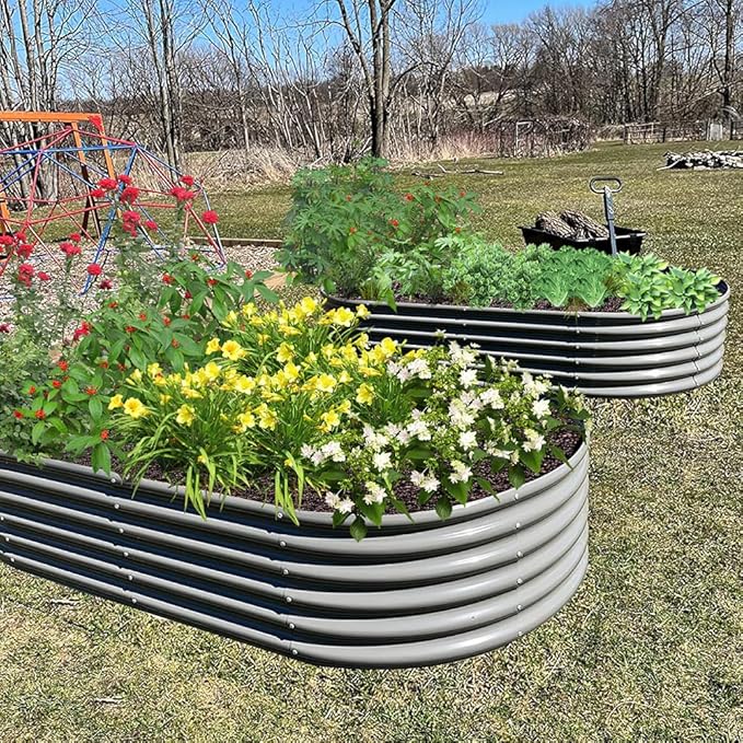 A ANLEOLIFE 6-Pack 4X4X1.5ft & 6X2X1.5ft Deep Root Galvanized Raised Garden Beds Outdoor for Planting Vegetables Flowers Herb, Quartz Grey