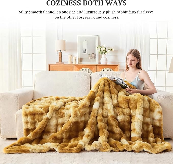 Faux Fur Throw Blanket for Couch, 1000 GSM Cozy Fuzzy Fluffy Soft Plush Thick Bubble Sherpa Blanket for Sofa Bedroom Living Room, Mothers Day Birthday Gifts for Women Home Decor