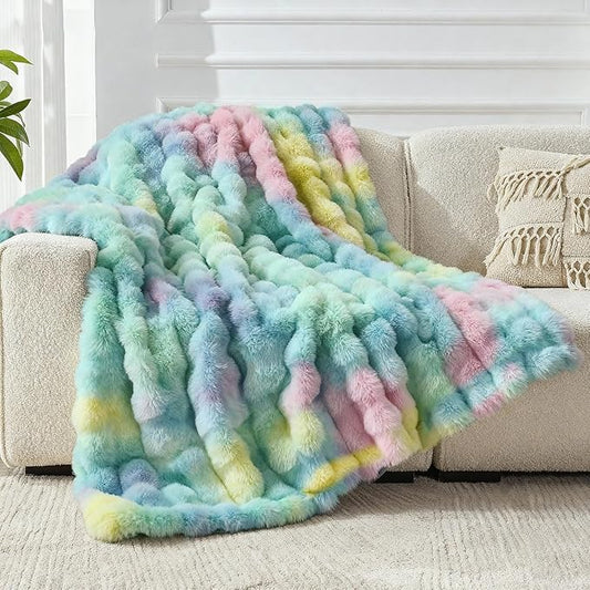 Faux Fur Twin Blanket for Couch, 1000 GSM Cozy Fuzzy Fluffy Soft Plush Thick Bubble Sherpa Blanket for Sofa Bedroom Living Room, Mothers Day Birthday Gifts for Women Home Decor