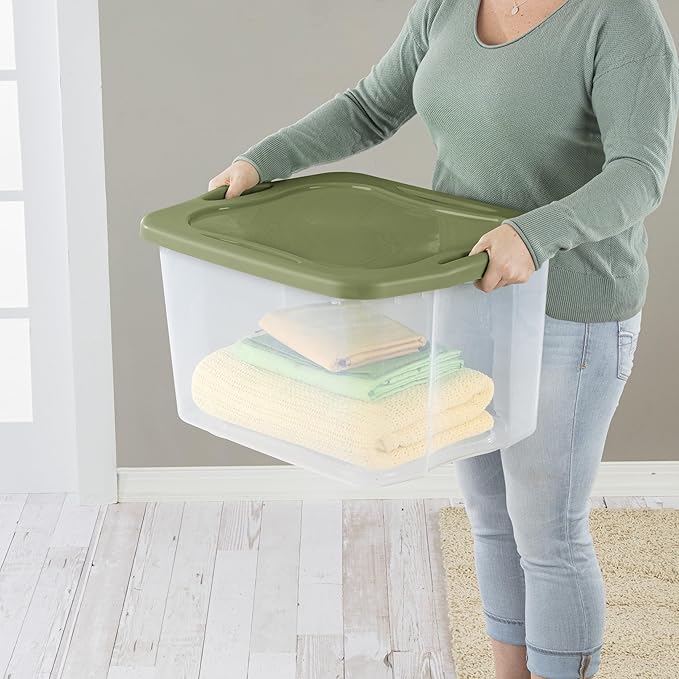 (2 pack) 70 Quart Heavy-Duty Plastic Storage Bin with Full-Grip Handles and Lids,Green Clear Stackable Storage Bins for Hoilday Decor|Garage Organization