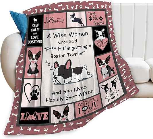 Boston Terrier Throw Blanket - Frenchie Dog Pet Lover Gift for Kids, Girls, Women - Plush Cozy Fleece Flannel Cute Puppy Decor 60"X80"
