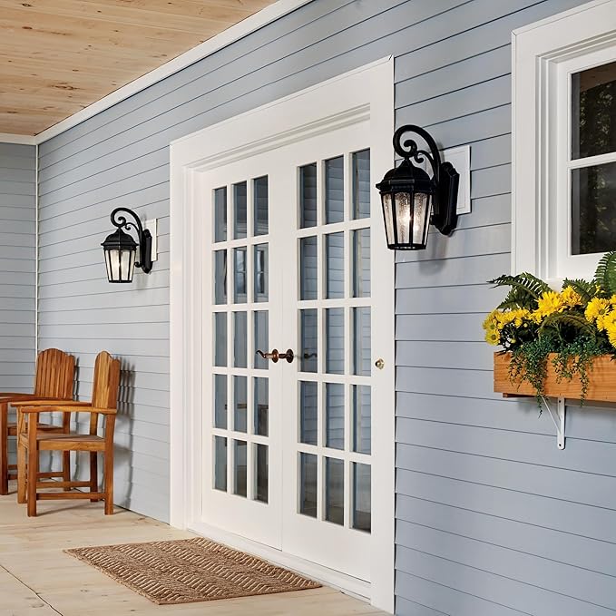 Kichler Courtyard 17.75" 1 Light Outdoor Wall Light with Clear Seeded Glass in Rubbed Bronze for Entry or Garage Doors, 18" H x 8.25" W x 11.25" Ext.) 9033RZ
