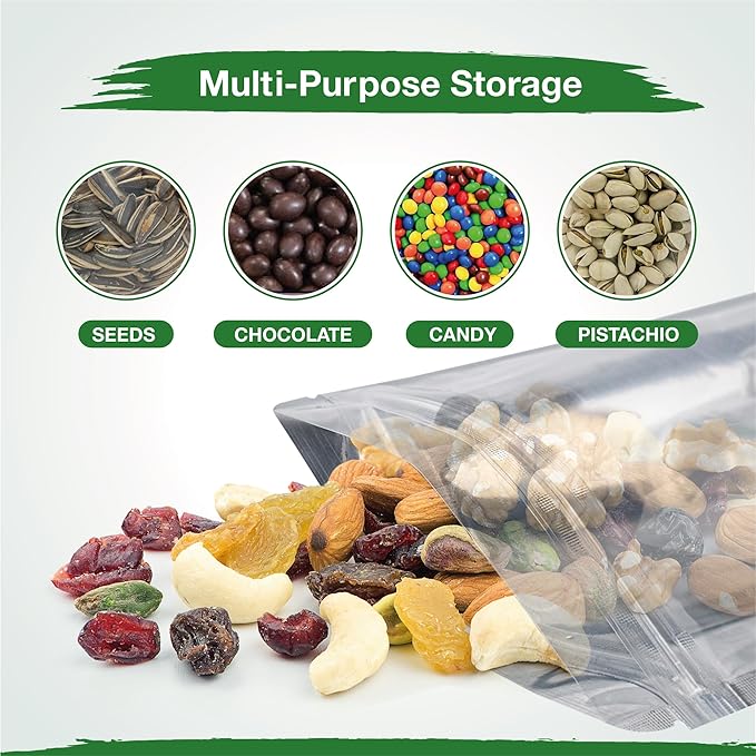 BELLE KR® 4x6 Mylar Bags for Food Storage with 7.5mil Thick - Pack Of 200 - Stand Up Clear Mylar Bags with See Through Window - Small 1/2 Pint Pouches for Freeze Dried Candy - Labels Included