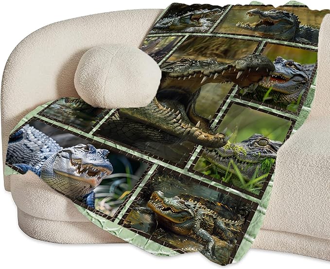 Crocodile Blanket Alligator Throw Blanket Cozy Plush Fleece Flannel Animal Blankets Lightweight Fuzzy Party Gifts for Girls Boys Women Men 50"X40"