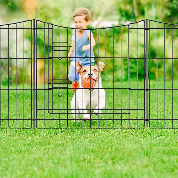 INJOPEXI Garden Fence 12 Panels 23.6ft(L)×24in(H) Decorative Garden Fences with 11 Panels + 1 Gate, Rustproof Metal Wire Temporary No Dig Rabbit Animal Barrier Fencing Dog Fence for Yard Patio Outdoor