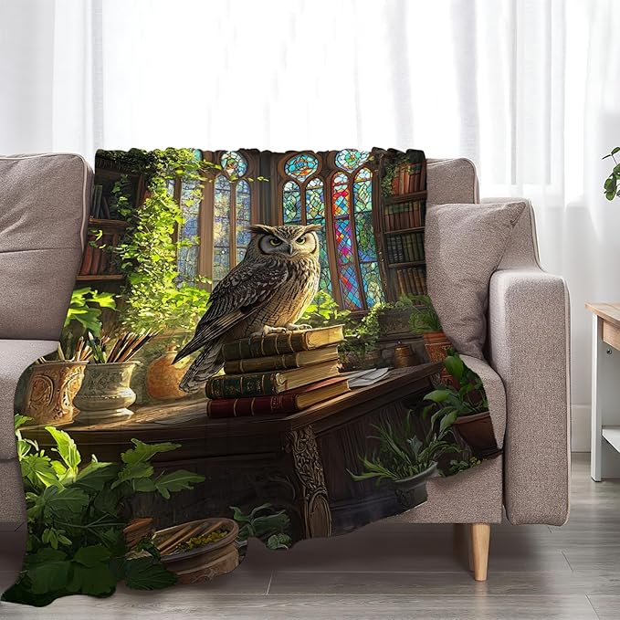 Owl Fleece Blanket Vintage Book Throw Blankets for Girls Boys Super Soft Warm Flannel Animal Throws Gifts for Men Women Cozy Fuzzy Plush Stuffed Couch Bed Bedding Decor 50"X40"
