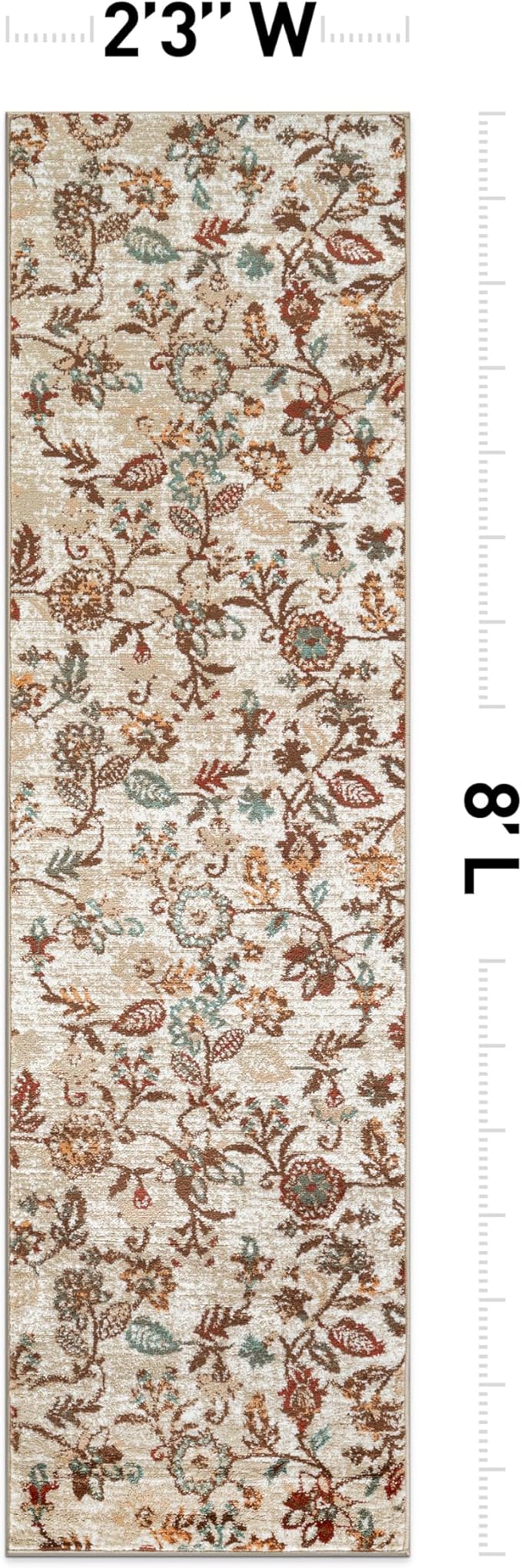 Rugshop Vine Floral Modern for Living Room, Bedroom, or Entryway Beige Multi Area Rug 2' 3" x 8' Runner Beige