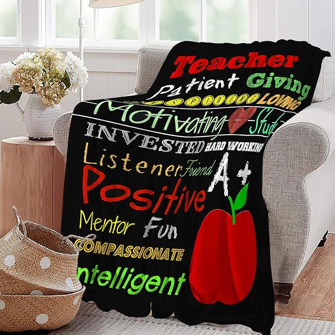 Teacher Blanket Best Teacher Decor Throw Blanket Super Soft Flannel Lightweight Fluffy Plush Cozy Fuzzy Fleece Appreciation Gifts Blanket for Woman Adults Man for Bedding Sofa 50"X60"