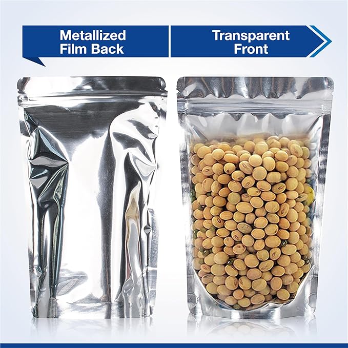 BELLE KR® 6x9 Mylar Bags Stand Up - Pack Of 100-7.5mil Thick - Clear Mylar Bags with See Through Window for Freeze Drying Food - Bonus Labels Included