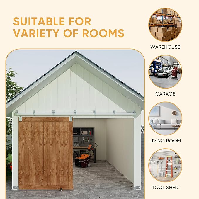 JUBEST 12FT Box Rail Exterior Barn Door Hardware Kit, Heavy-Duty Silver Sliding Barn Door Track System, Wall Mount Door Hardware Kits (Door Not Included)