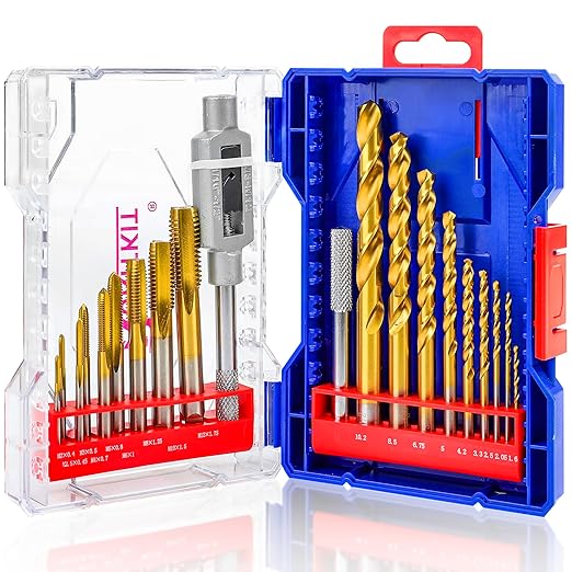 18Pcs Metric Drill and Tap Set with 1Pc Tap Wrench, M2 HSS Thread Tap Set from M2 to M12, Combination of Drill and Tap Set for Metal,with Exquisite Indexed Box